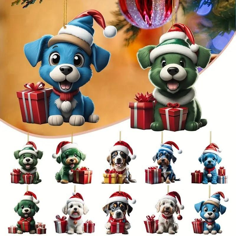 Charming Dog Acrylic Christmas Tree Ornament Decorative Pendant For Festive Holidays