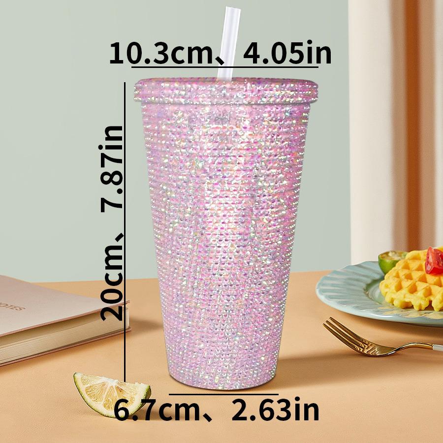 Rhinestone Cold Brew Coffee Cup: Double-Layered PS Straw Cup, Large Capacity, Perfect Gift for Women/Girls