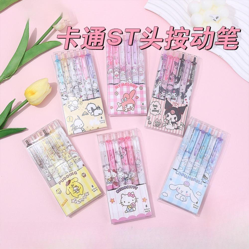 Sanrio Characters Kuromi Melody Cinnamoroll Press Gel Pens Kawaii Stationery Black Ink Writing Pens