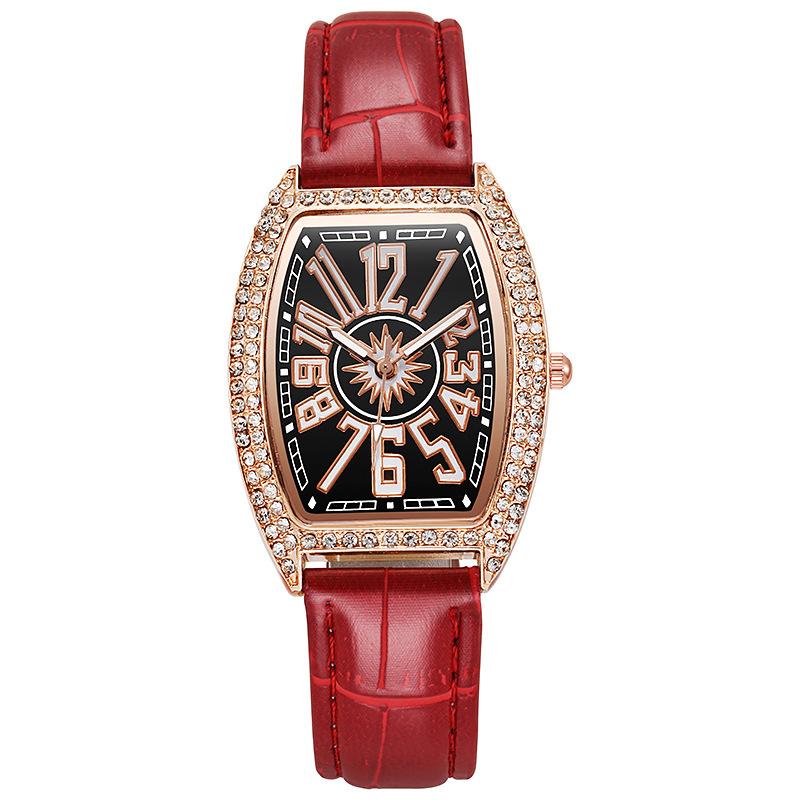 Women Retro Vintage Tonneau Crystal Mutli Color Diamond Inlay Barrel Type Large Digital Facet Wristwatch