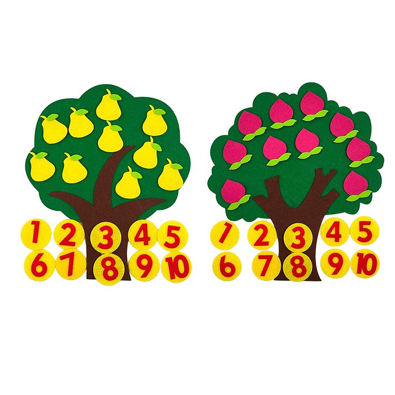 2 Mixed Set Fruit Tree Felt Jigsaw Puzzle Non-woven Apple Pear Orange Peach Trees DIY Handcrafts Early Education Props Gifts ZYF