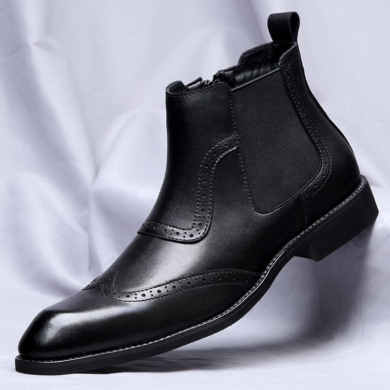 Classic Retro Man Chelsea Boots Men Brogue Leather Ankle Boots Fashion British Style Short Boots Versatile Casual Business Shoes
