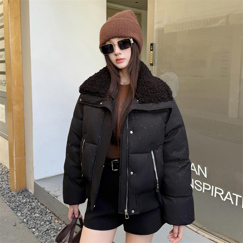 Bread clothes lamb wool small warm cotton clothes women's winter new stand-up collar thickened cotton clothes show thin and high coat