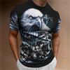 Men's Animal Pattern T-Shirt, Eagle, Motorcycle, 3D Print, Vintage Trendy Loose Large Size Casual Street Short Sleeve Top