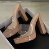 Mode Eilyken 2025 Nouvelles Sandales d'été transparentes en PVC à bout ouvert pour femmes, talons carrés, chaussures à enfiler pour banquet et soirée