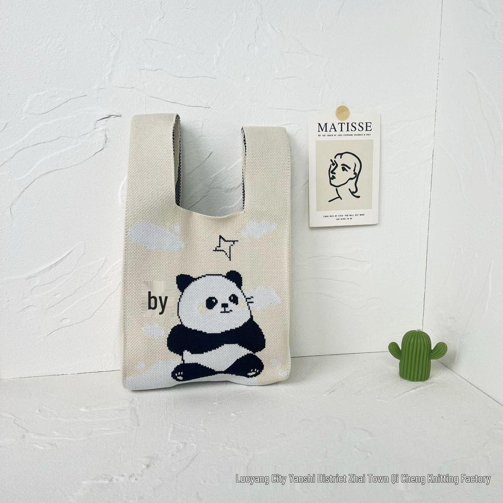 Panda Knit Women's Cross-Border Wrist Tote Handbag