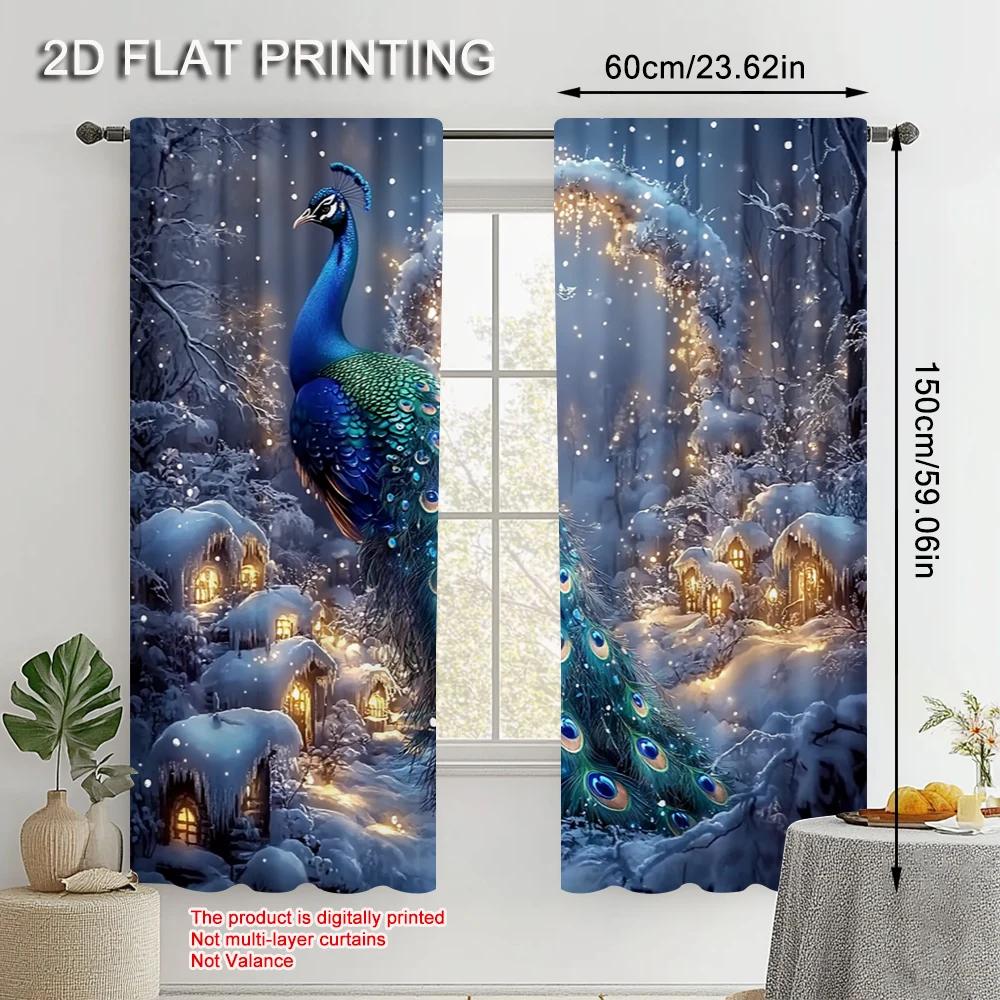 2pcs   Popular Curtains  print Peacock Theme Polyester (without rod) Art Deco Festive for Living Room   Bedroom & Home