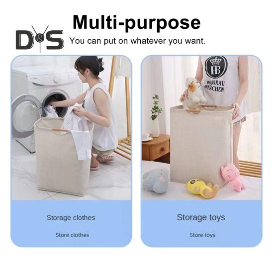Laundry Hamper Storage Basket with Bamboo Handle Foldable Design Large Capacity Waterproof Fabric Clothes Hamper Laundry Basket