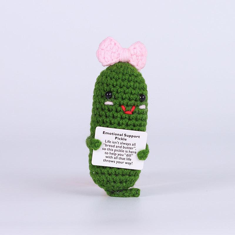 Funny Crochet Positive Energy Shark Doll with Card Home Room Decoration Handmade Wool Knitted Bee Ornament Christmas Party Gift