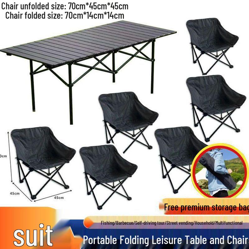 Folding Outdoor Table & Chair Set with Backrest - Portable Multifunctional Lounger for Camping & Home Use.