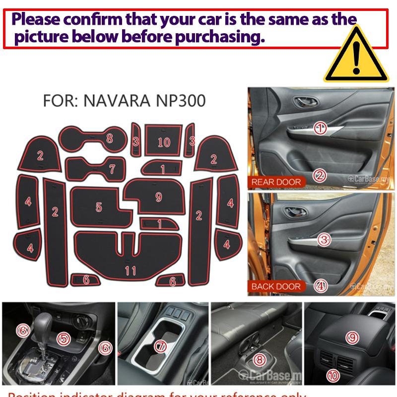 Car Door Groove Mat Anti-slip Cup Mat Rubber Rugs Slot Hole Pad Interior for Nissan Navara NP300 D23 2015 2016 2017 2018