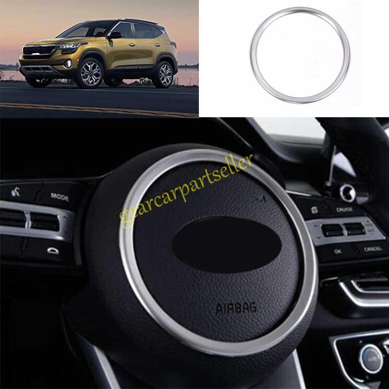 For Kia Seltos 21-22-23 Silver Steel Steering Wheel Horn Button Ring Trim 1pcs