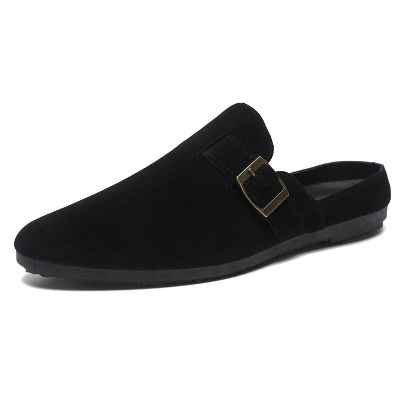 

Summer Suede Leather Mules Men Backless Loafers Slippers Half Shoes For Man Open Back Casual Shoes Slip On Flats Slides Sandals 39