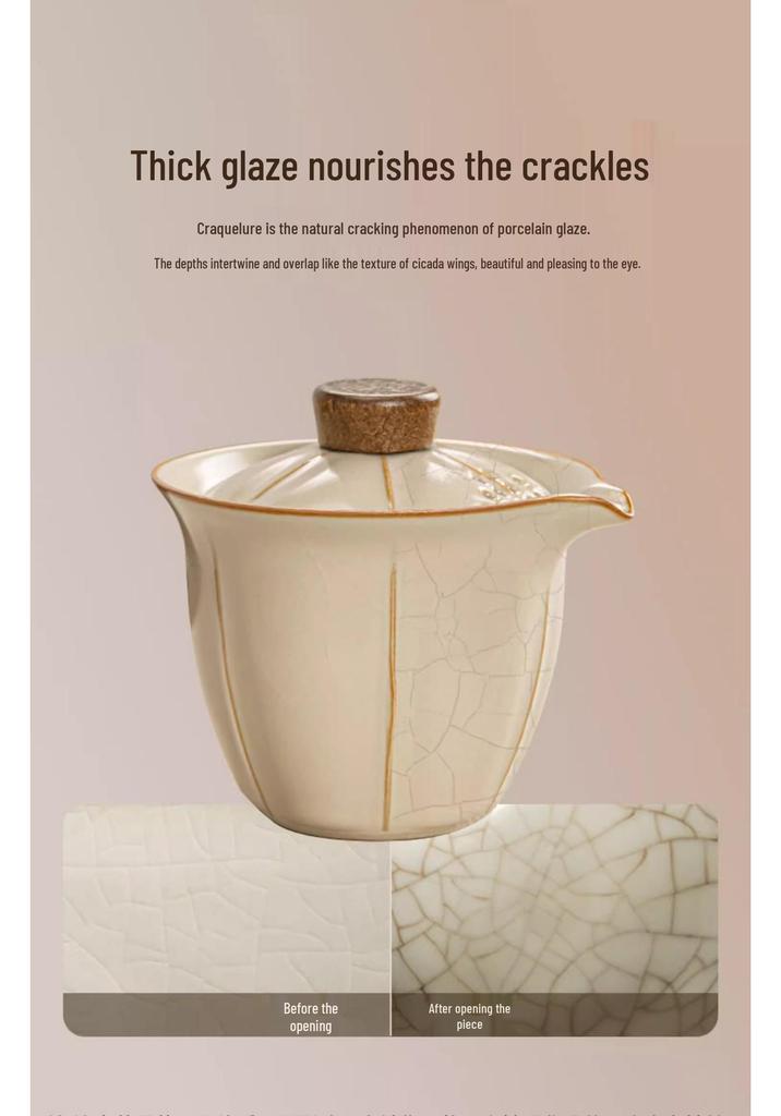 Ru Kiln Portable Tea Set with Three Cups - Ideal for Travel, Home, or Corporate Gifts