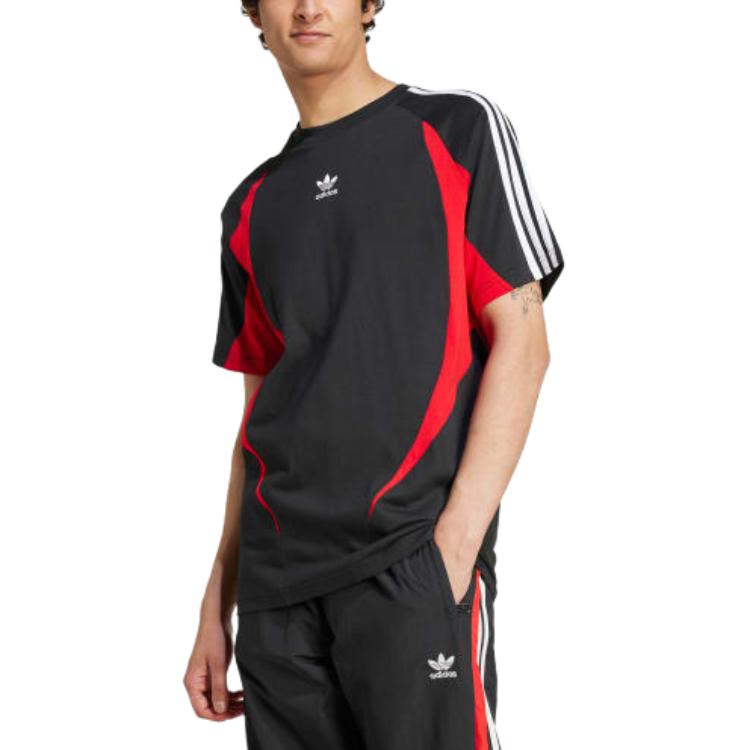 adidas T-shirt Archive Color Block Manches Courtes Raglan Homme Hauts Noir Cramoisi IX9648