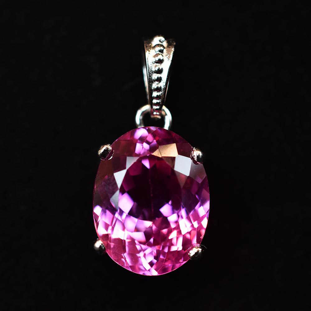 23 Ct Pink Tourmaline Gem Pendant Oval Cut 925 Sterling Silver Jewelry For Gift