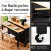 Kitchen Island with Pull-Out Dining Table, Cabinet with Countertop in Light Wood Look, Two Divided Drawers, Doors and Open Storage Compartments, Black
