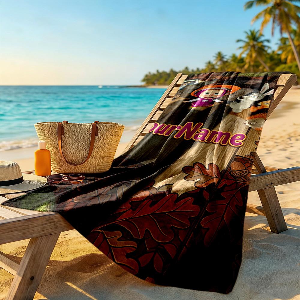 Masha Bear Customize Your Name Beach Towel Soft Durable Quick-Dry Ideal for Travel Outdoor Swim Pool Yoga Surf Camping Hiking Gym Gift Holiday