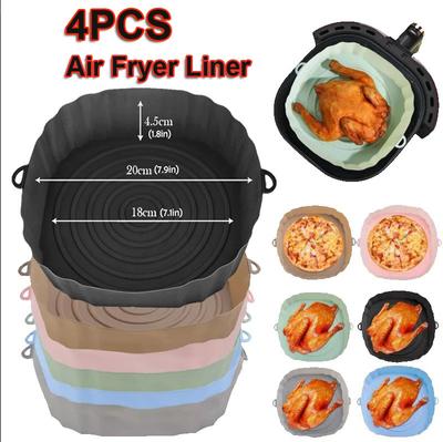4 bucăți coș pentru friteură cu aer din silicon pentru prăjitor cu aer, matriță pentru cuptor, tavă de copt, coș de pui prăjit pentru pizza, accesorii reutilizabile pentru căptușeală