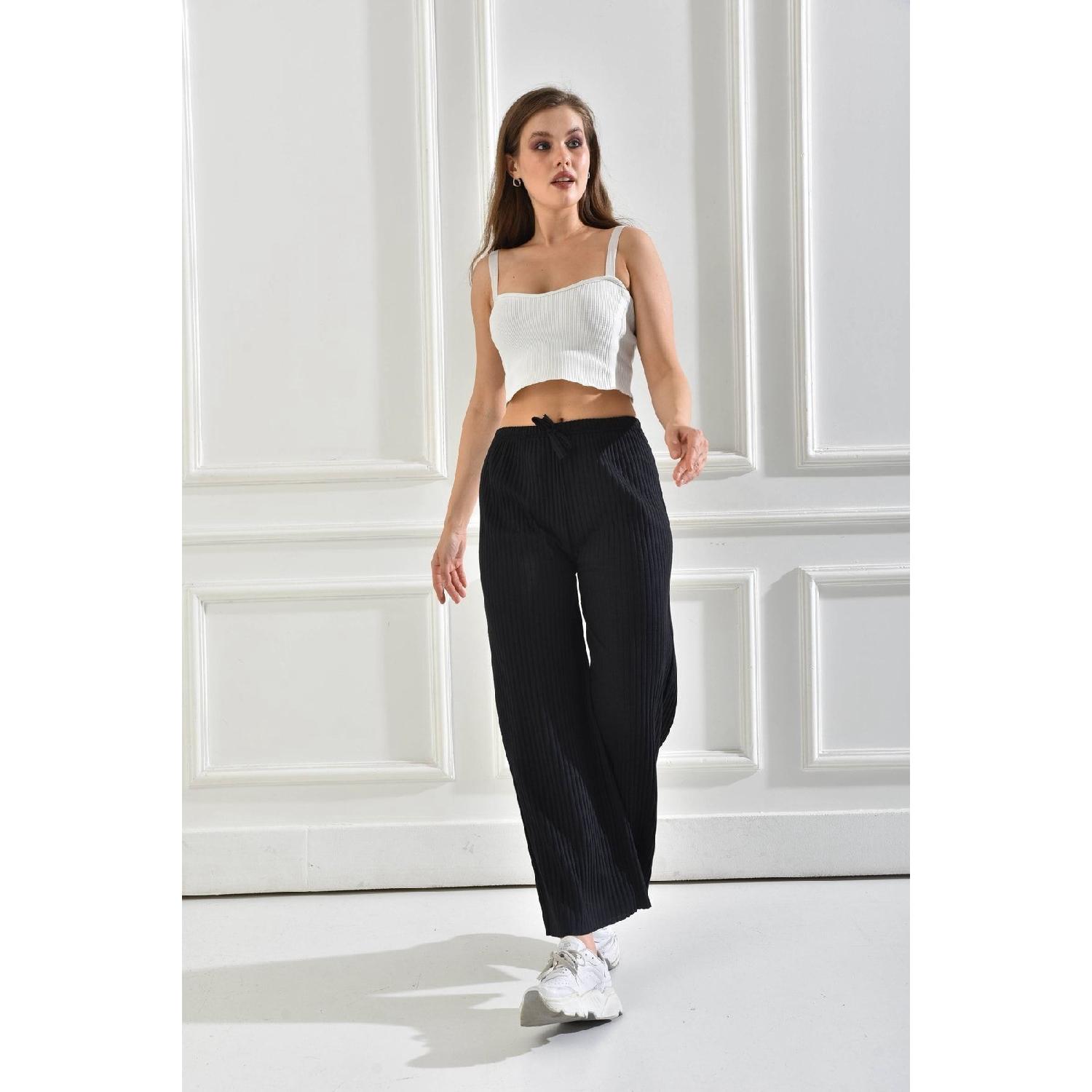 

Женские брюки на шнуровке в рубчик, черные L чёрный