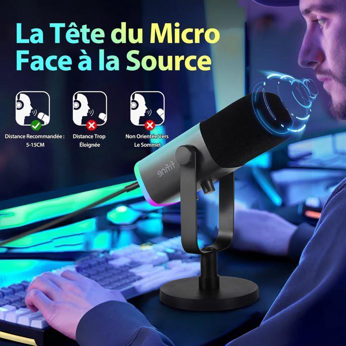 Microphone USB - FIFINE - Modèle Condensateur - RGB - Touche Muette - Prise Casque