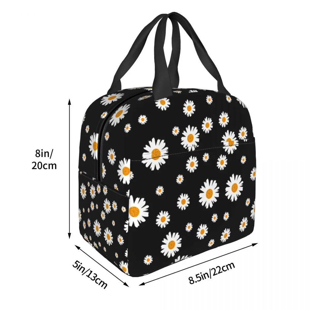 Custom Daisy Floral Lunch Bag Women Cooler Thermal Insulated Daisies Flower Lunch Box for Kids School Work Picnic Food Tote Bags