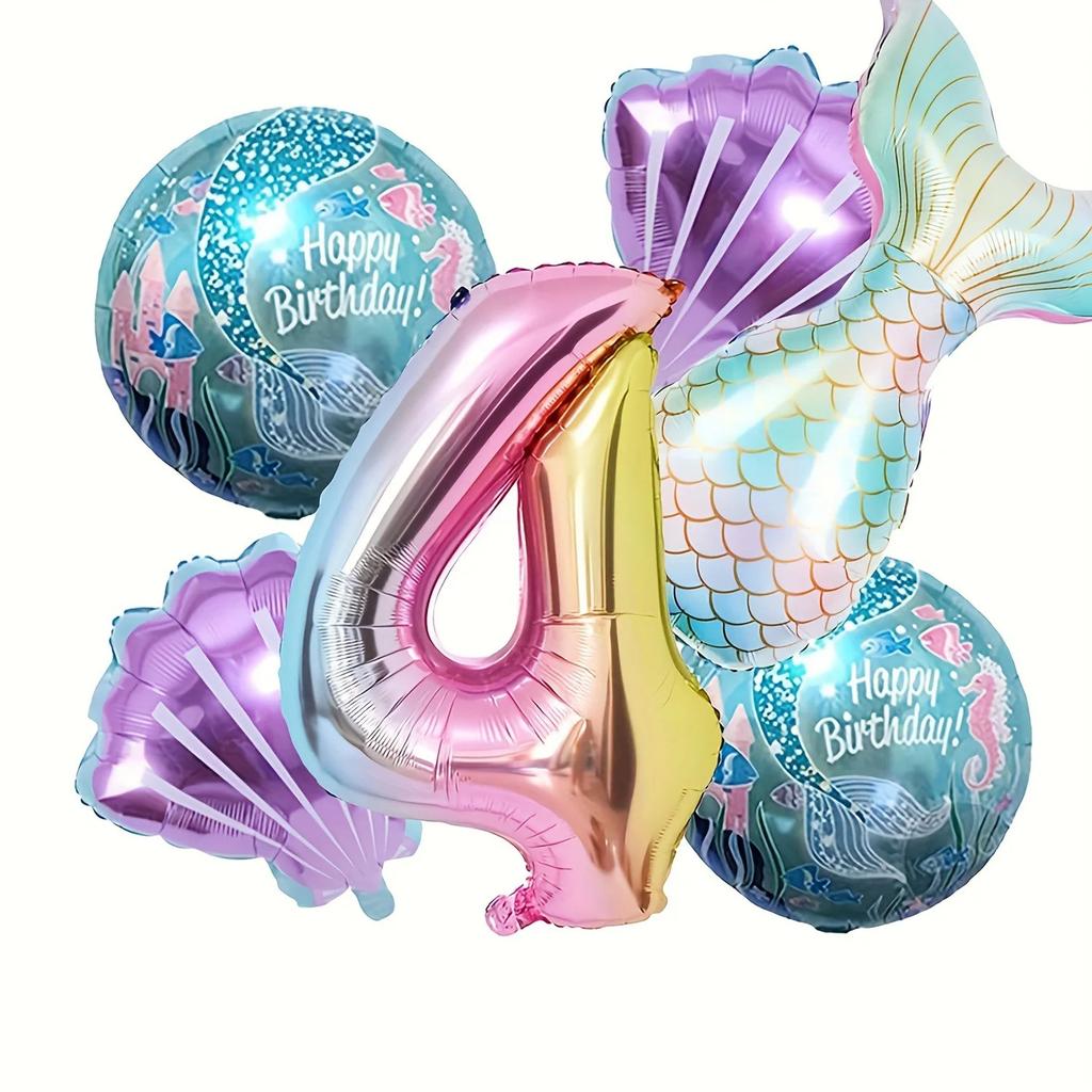 Little Mermaid Party Balloons Set 32Inch Number 1-9 Foil Balloon Mermaid Ocean Theme Girl Birthday Party Decoration Baby Shower
