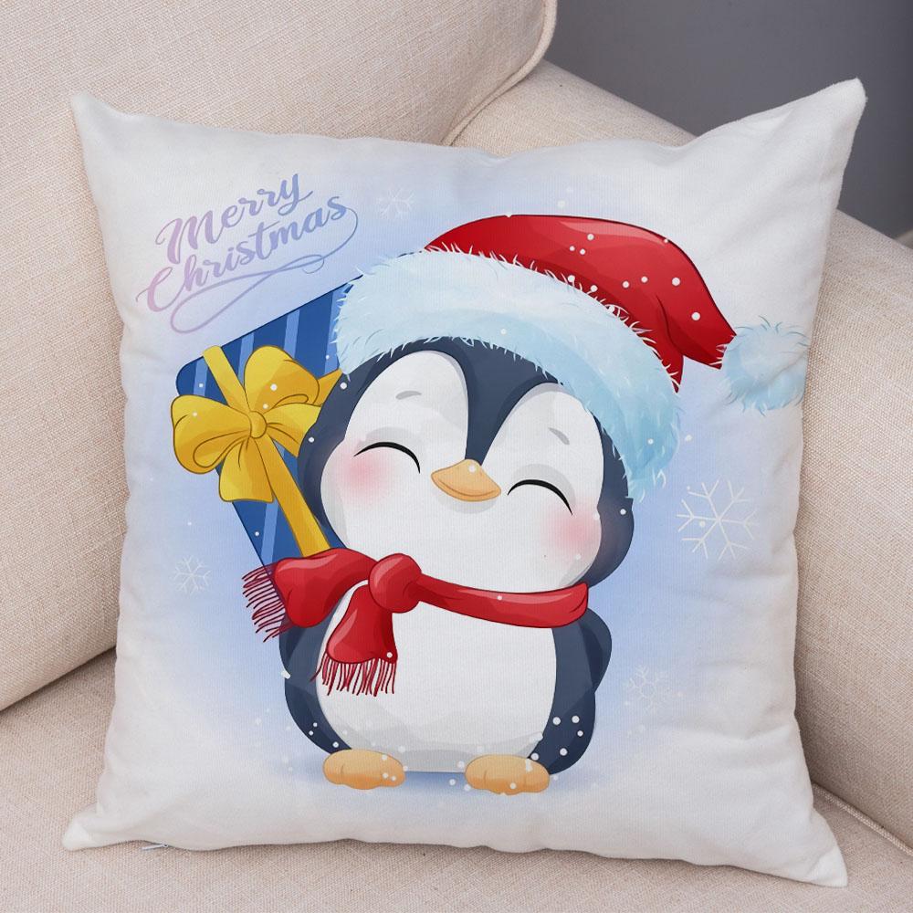 Cartoon Santa Claus Little Penguin Pillowcase Sofa Kids Room Decoration Merry Christmas  Deer Cushion Cover 45x45cm