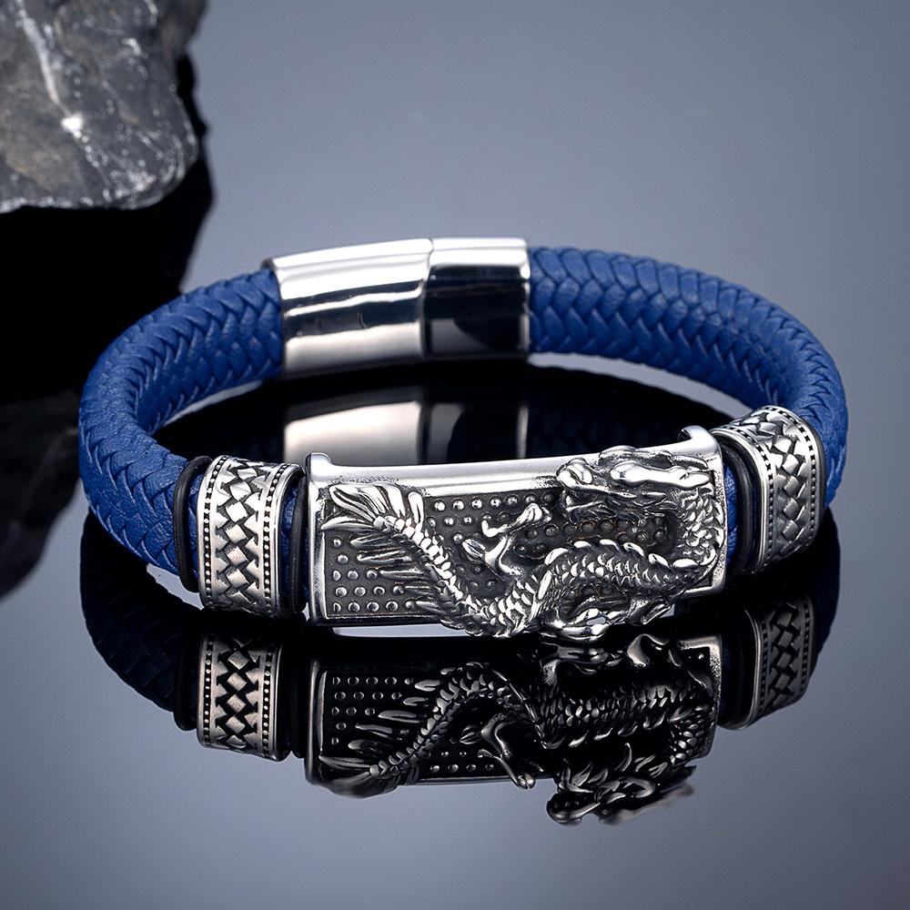 Traditional Tibetan Buddhism Dragon Bracelet Woven Leather Bangle for Men Women Lucky Amulet Bracelet Jewelry Gift