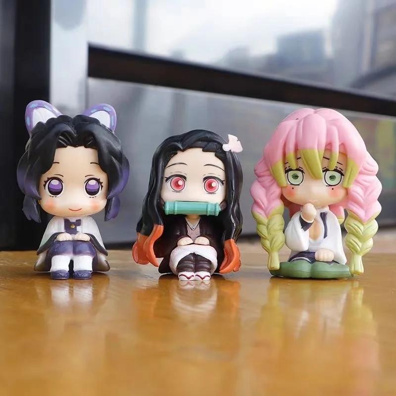New 8Pcs/Set Demon Slayer Anime Figure Toy-Kimetsu No Yaiba Q Version Tanjiro Nidouzi Inosuke Zenizu  Figurine Model Doll Gift