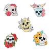 Gold Striking Plated Punk Skull Brooch Featuring Beautiful Rose Design For Distinctive Fashion Appeal