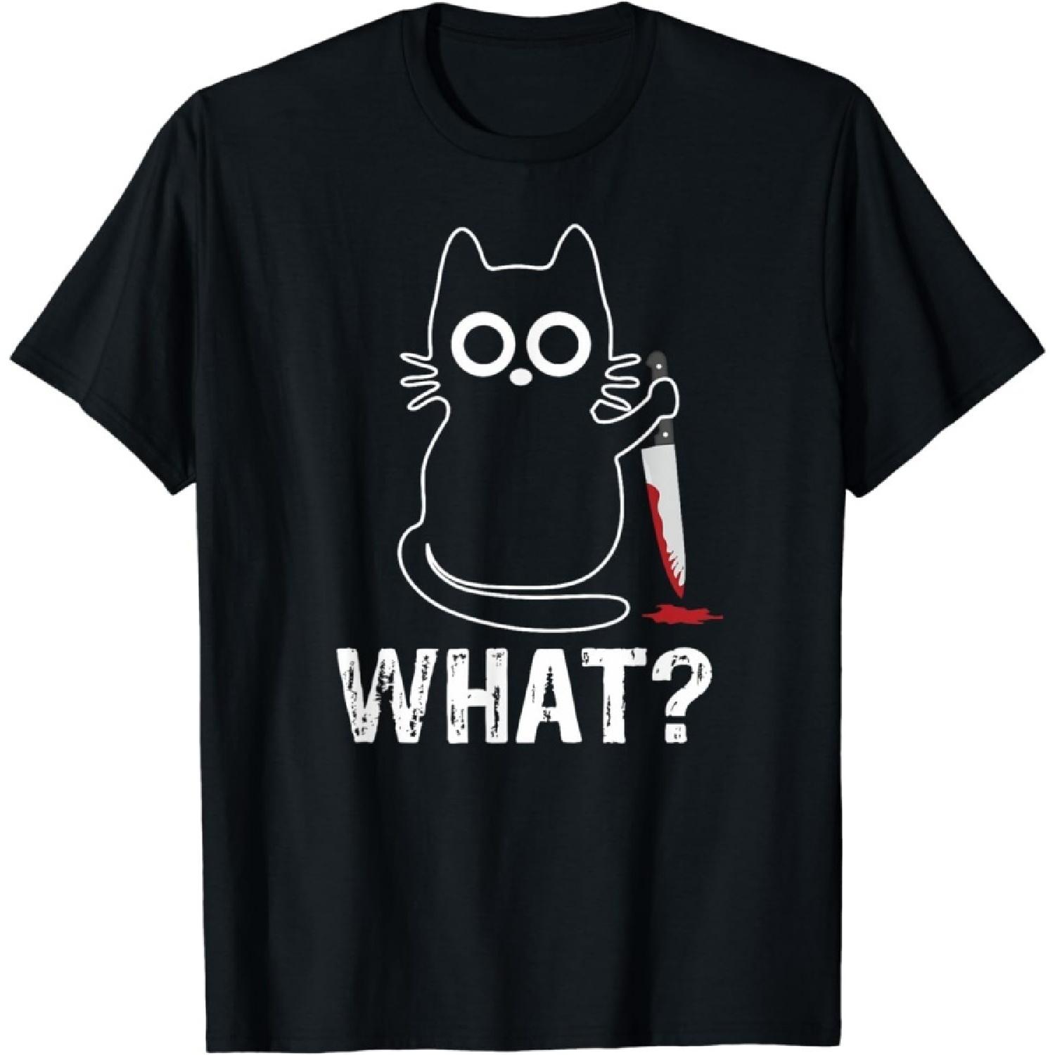YYUUYUU What_ - Funny Cat with Knife Graphic Design T-Shirt S