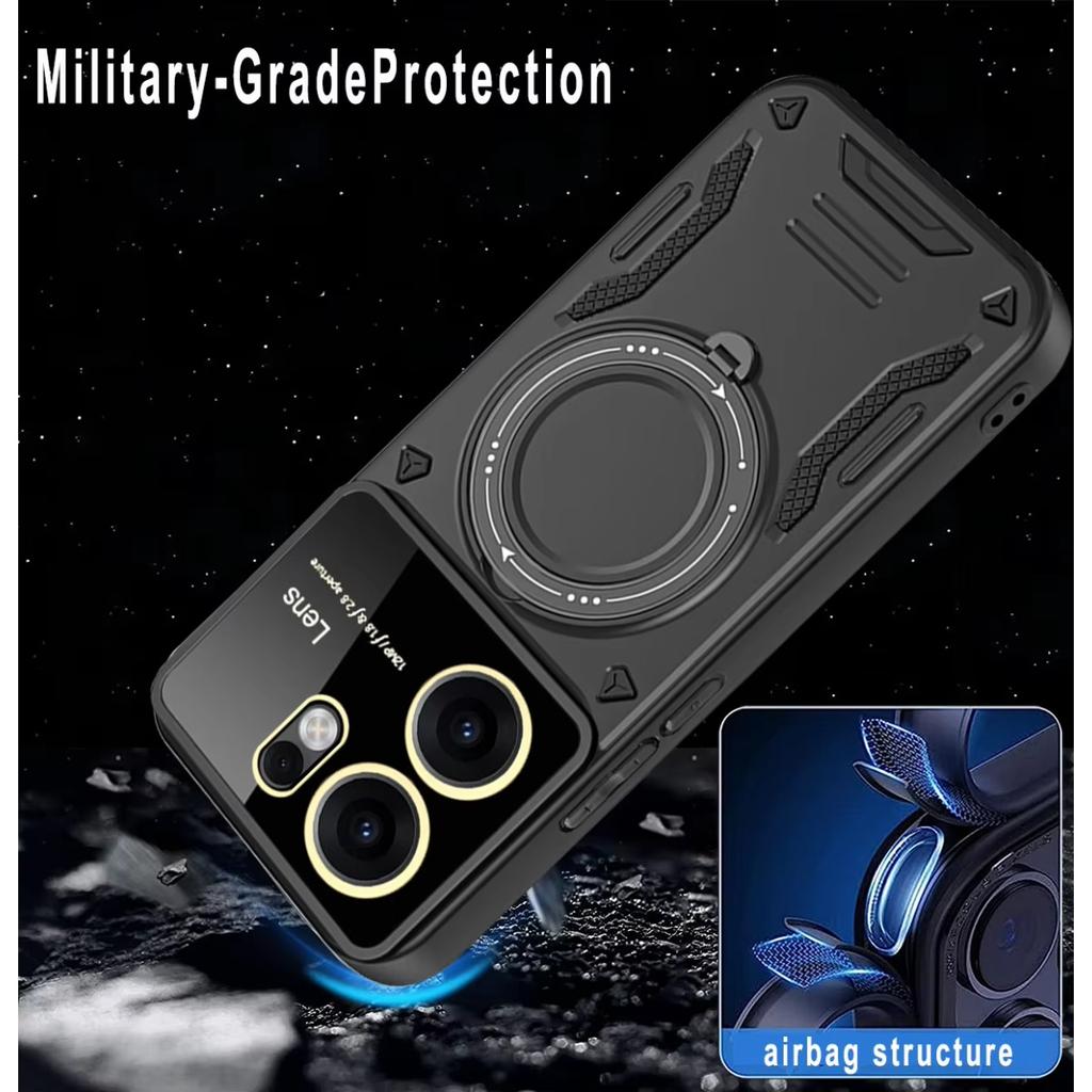 360° Magnetic Ring Stand Case With Camera Lens Protector For OPPO Reno 15 14 13 12 Pro F A6 Pro A6x A5 A5x 4G 5G Anti-Drop Cover