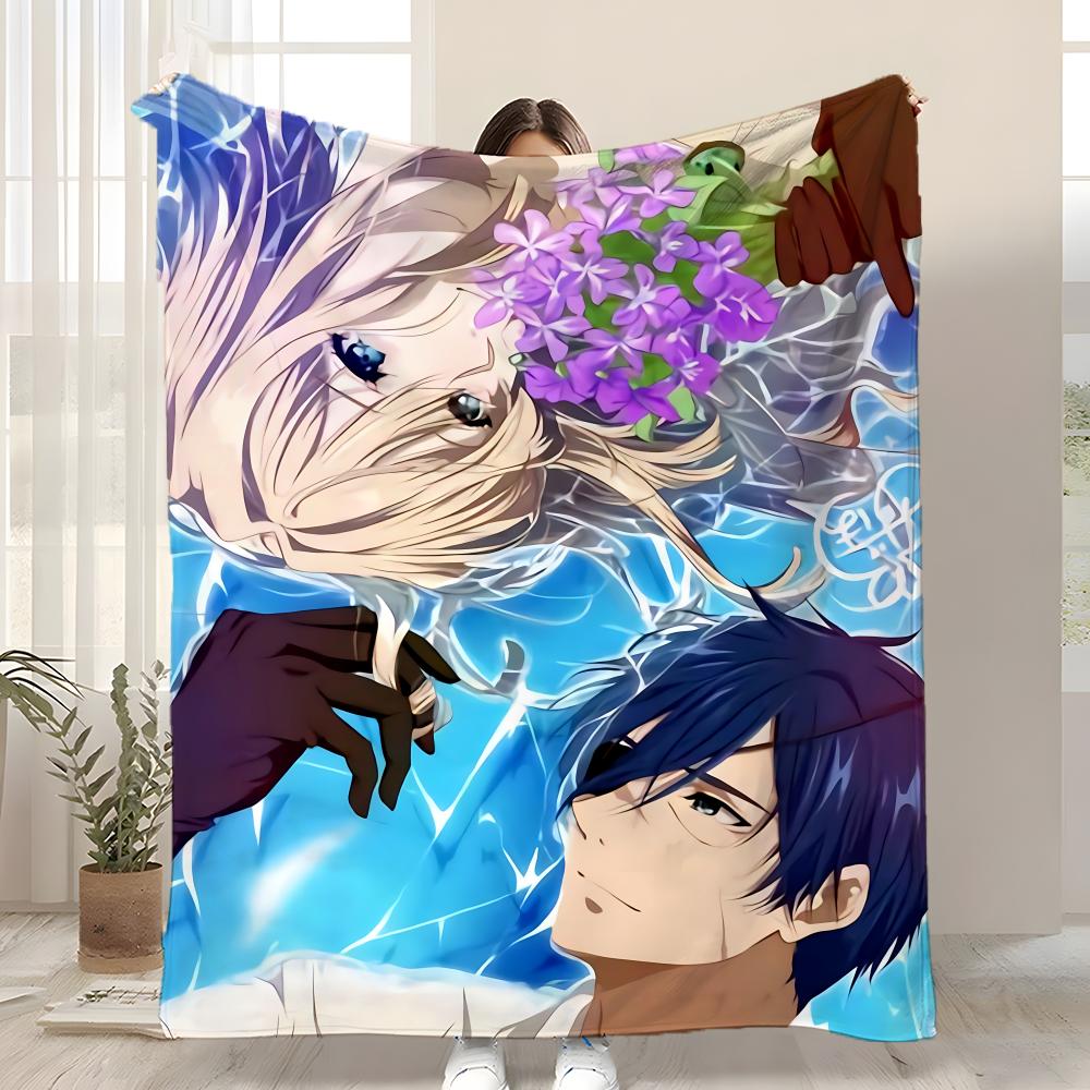 Anime Violet Evergarden Throw Kid-Friendly Flannel Throw Blanket Soft Warm Anti-Static Washable All Season 75x90cm