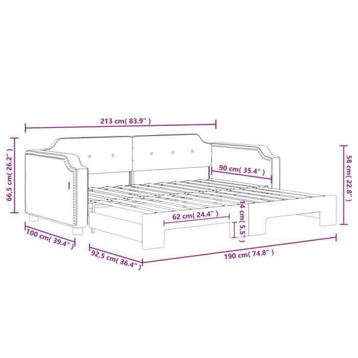 VidaXL Lit de jour avec lit gigogne noir 90x190 cm tissu 3197646