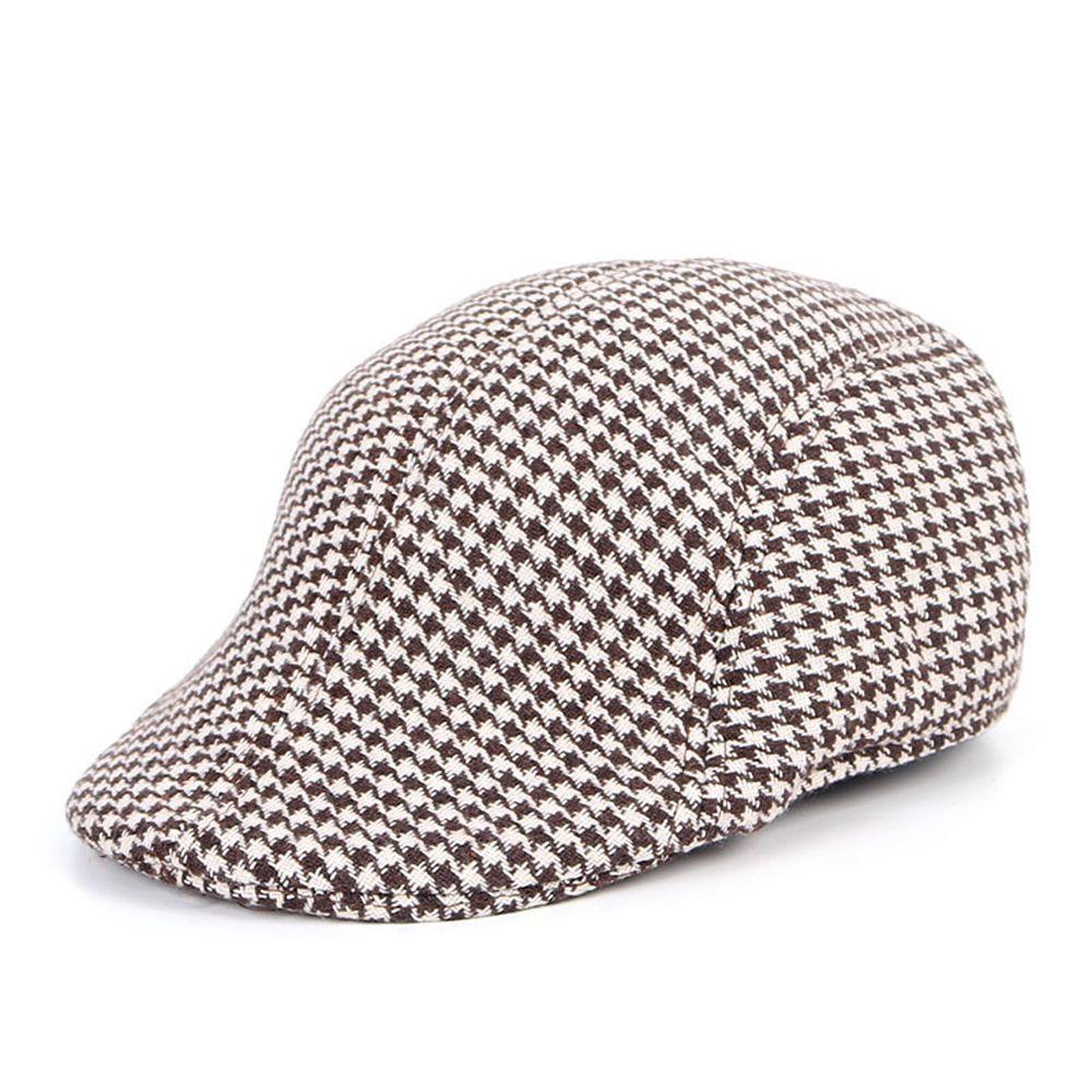 

Simple French Artist Vintage Cotton Plaid Fashion Hat Men Peaked Cap Houndstooth Berets Painter Hat кавовий/білий