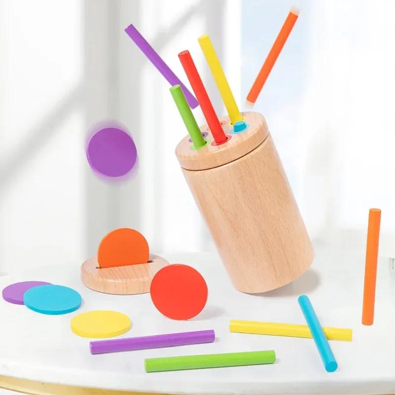 Baby Sensory Play Montessori Toys Color Shape Sorting Box Object Permanence Coin Stick Parish Kids Early Educational Wooden Toys