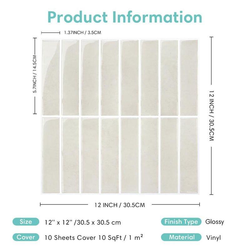 J1UL1N Waterproof For Kitchen& Bathroom Removable Beige Tile Stickers-5 Sheets Peel& Stick Decals