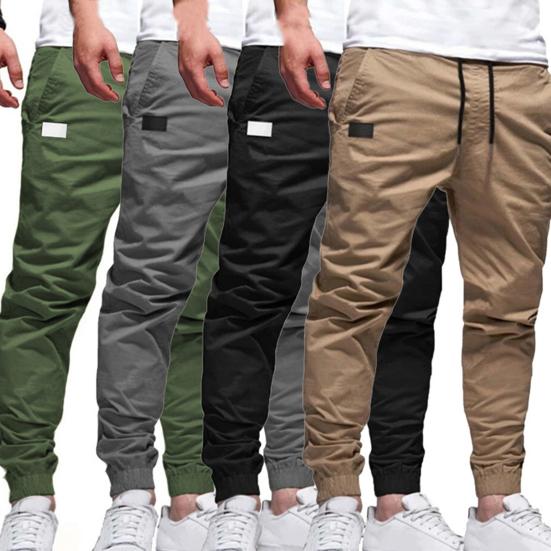 Multi Pockets Training Slacks Deep Crotch Trousers Ankle Tied Mid Waist Men Sweatpants for Jogging