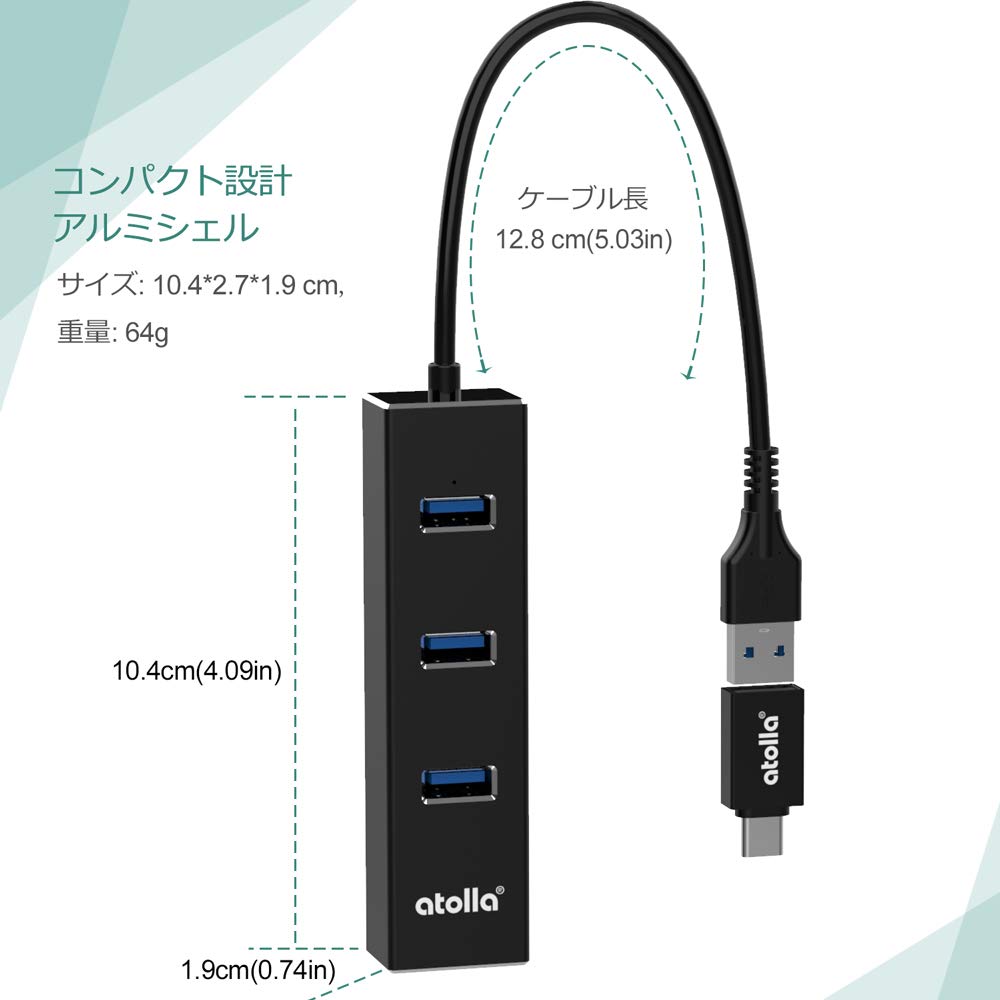 Atolla USB Hub Wired LAN RJ45 USB HUB 3 Port LAN RJ45 Hub 1 Port 1000Mbps Erweiterung USB C Hub mit Typ c Konvertierungsadapter 3.0 Adapter,