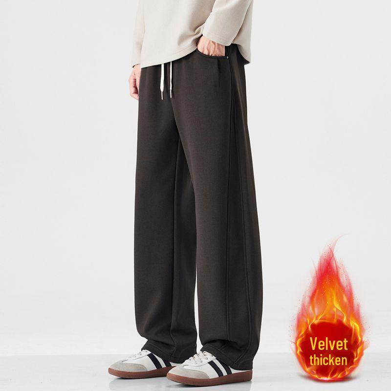 

Men s Velvet-Lined Casual Wide-Leg Pants - Autumn/Winter Trend 31 сірий колір