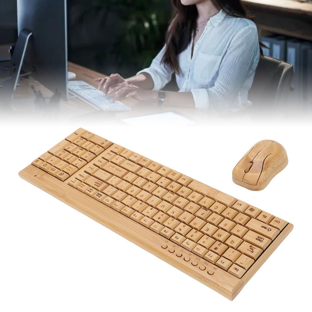 2.4G Wireless Keyboard Mouse Set Handcrafted Full Bamboo Keyboard and Mouse Combo with USB Receiver