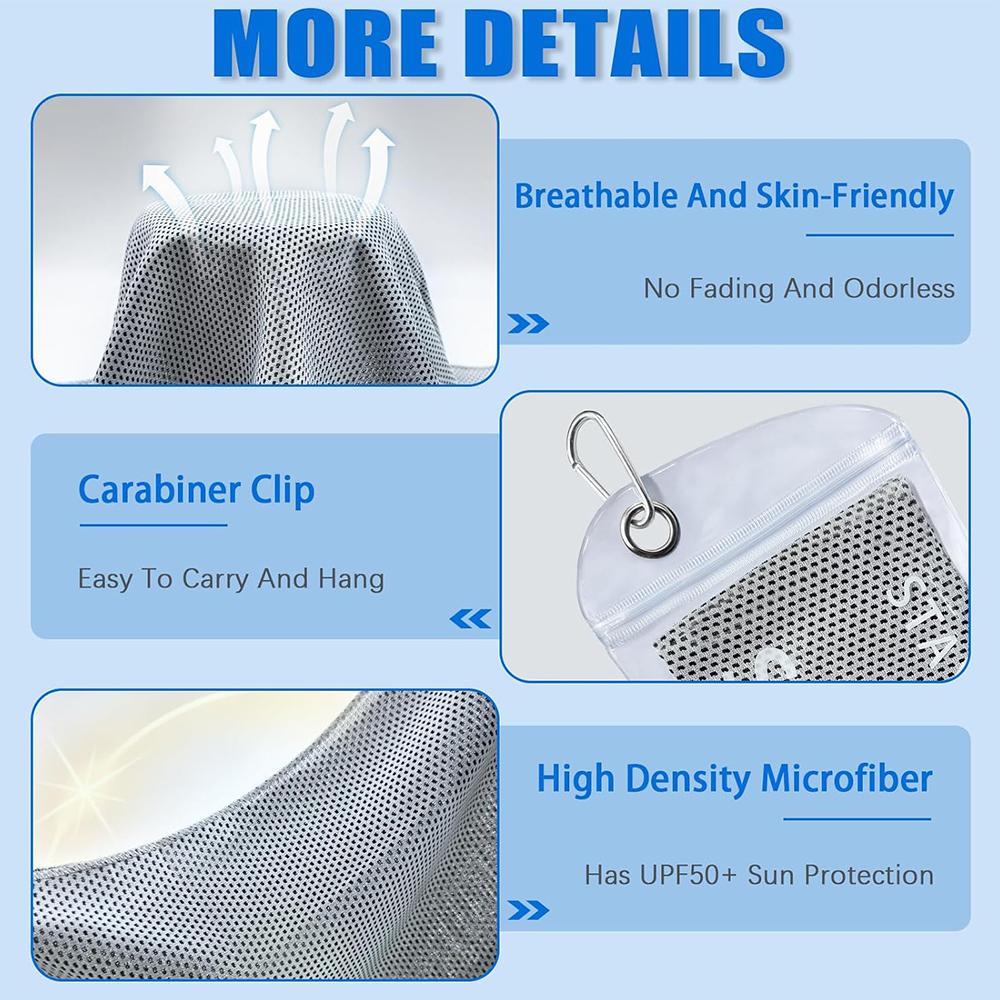 4Pcs Cooling Towels with Waterproof Bag & Carabiner for Running, Yoga, Climb