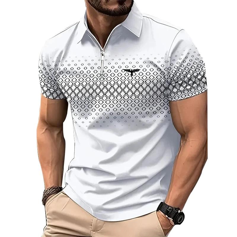 Herrenbekleidung Sommer Casual Fashion Kurzarm Reißverschluss Poloshirt Herren Sport Revers 3D Digitaldruck Poloshirt