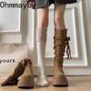 Platform Thick Heel Women Western High Boots Designer Tassel Slip On Shoes Autumn Winter Ladies Punk Vintage Long Booties