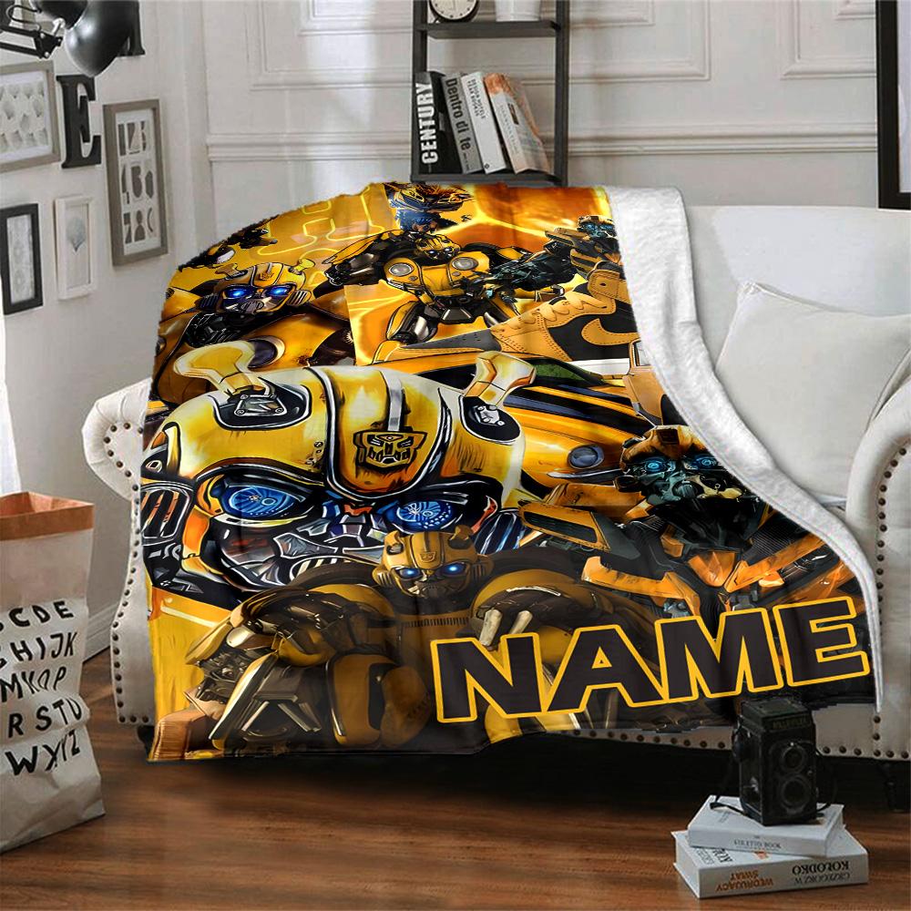 Customizable Bumblebee2 Throw Blanket – Personalized Name, All-Season Cozy Snug Blanket, Machine Washable, Personalized Blanket