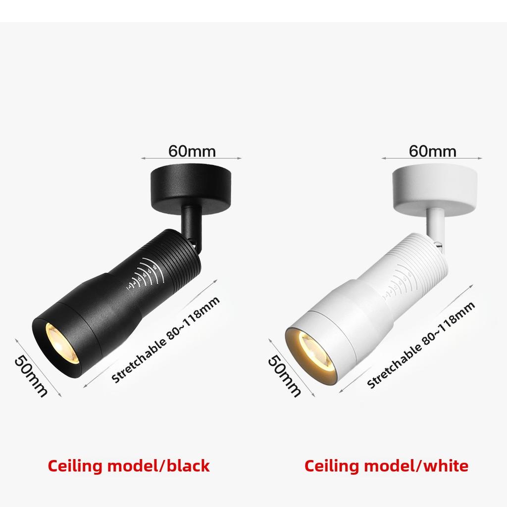Adjustable 5°~60° Narrow Beam Angle Black White LED Focus Surface Mounted Ceiling Spotlights 7W Zoomable Spotlights with Zooming