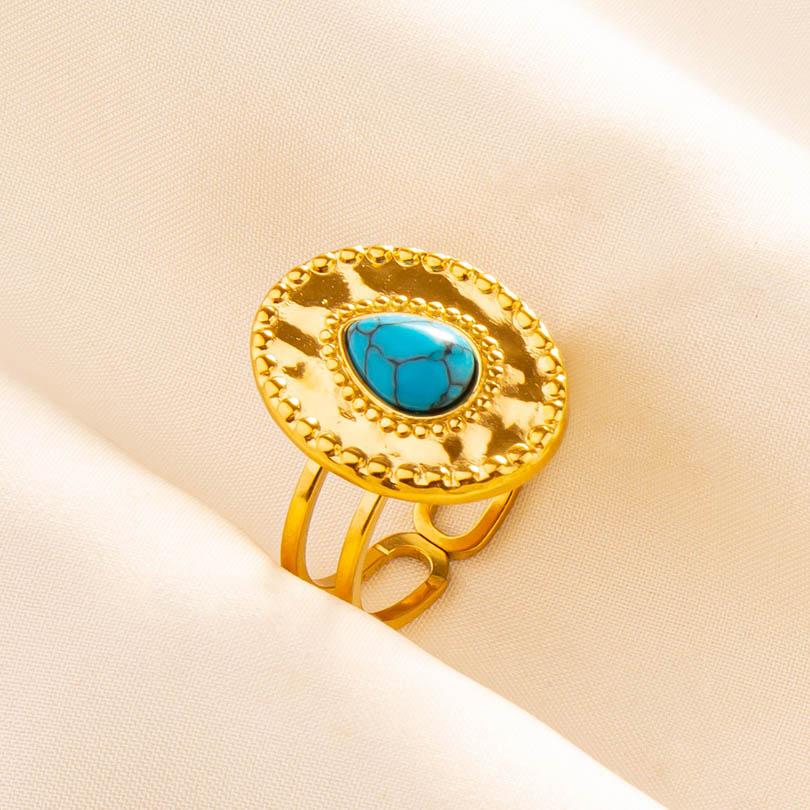 1pcs Blue Stone Ethnic Vintage Open Adjustable Sun Heart Star Stainless Steel Rings For Women Men Accessories Jewelry Bague Gift