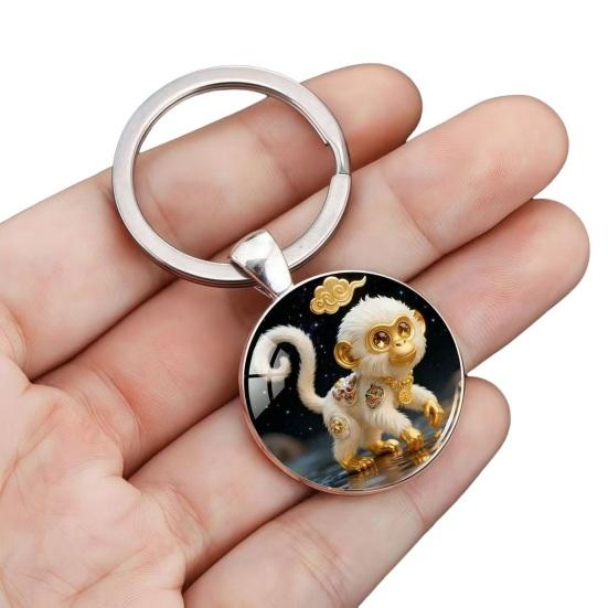 Tierkreis Schlüsselanhänger Domglas Zinklegierung Schlüsselanhänger mit Sternenhimmel Hintergrund Goldfolien Verzierungen 12 Tierkreiszeichen Schlüsselhalter