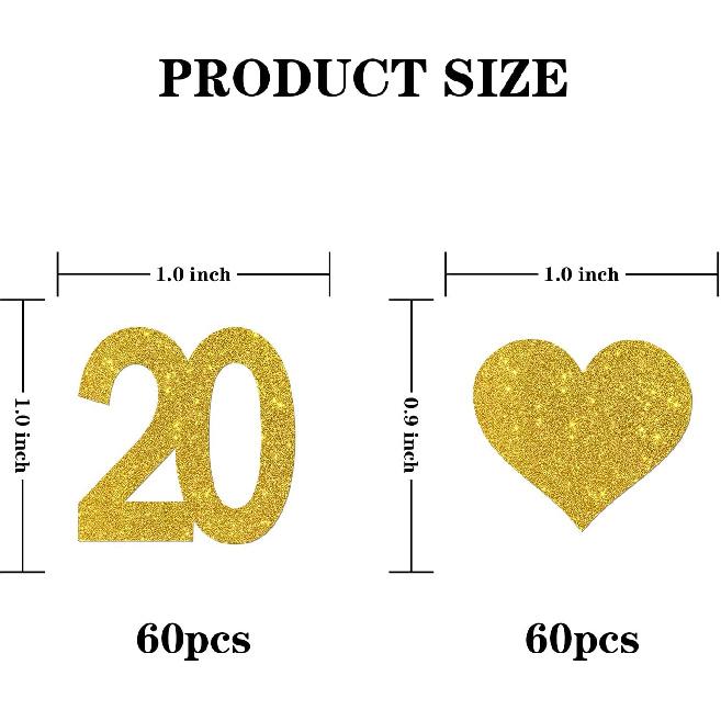 INNORU Number 20 Confetti Gold Glitter, Happy 20th Birthday Table Confetti, Twenty Years Paper Scatter, 20th Anniversary Cheers To 20 Years Party